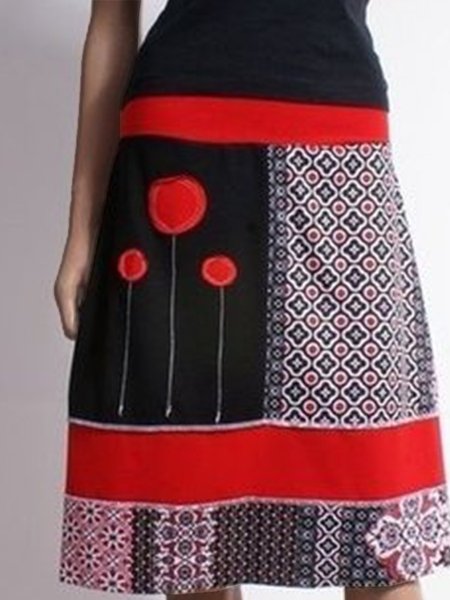 

Plus Size Cotton-Blend Tribal Vintage Skirts, Red, Skirts