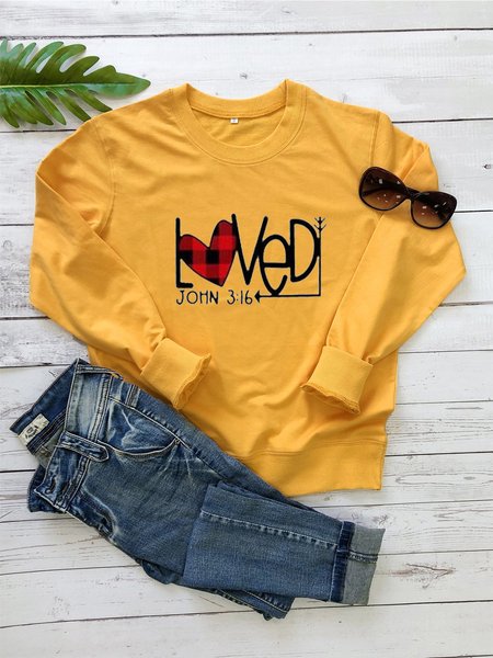 

Vintage Lettera D'amore Stampato Taglia Grande Maniche Lunghe Girocollo Casuale Felpa, Giallo, Hoodies & Sweatshirts