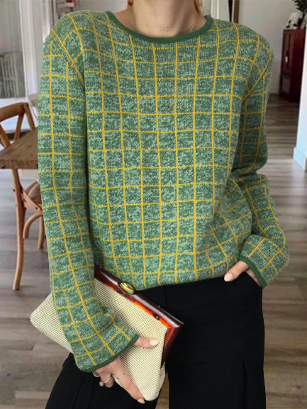 

Vintage Round Neck Long Sleeve Woolen Sweater, Green, Sweaters