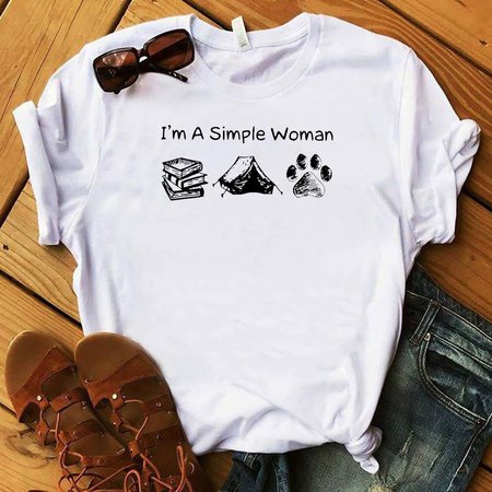 

I’m A Simple Woman Book Camping Dog Paw Shirt, White, T-shirts