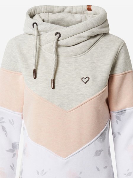 

Beige Floral Turtleneck Long Sleeve Color-Block Sweatshirt, Hoodies&Sweatshirts