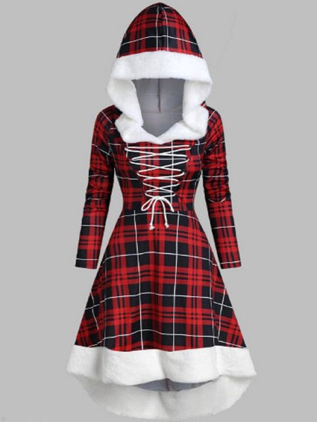

Red Hoodie Long Sleeve Weaving Dress, Dresses
