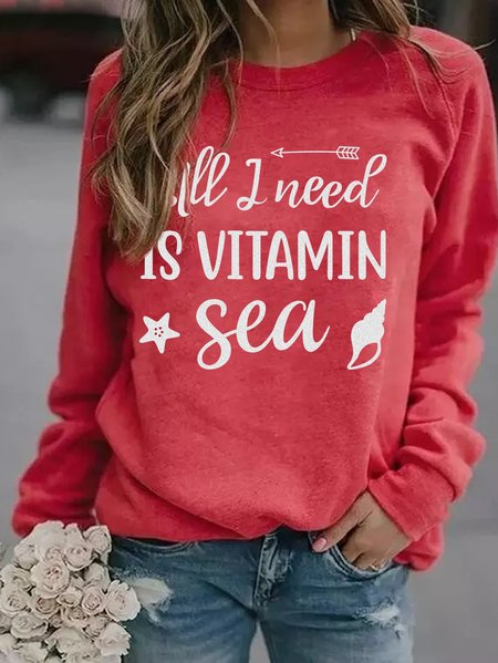 

Print Round Neck Casual Loose Sweatshirt, Rose red, Hoodies&Sweatshirts