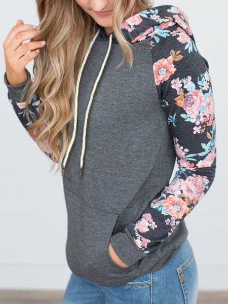 

Cotton-Blend Long Sleeve Floral-Print Sweatshirt, Gray, Hoodies&Sweatshirts