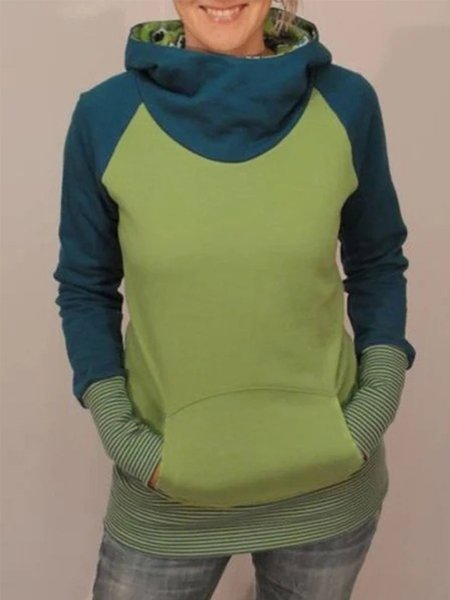 

Green Long Sleeve Hoodie Paneled Solid Sweatshirt, Hoodies&Sweatshirts