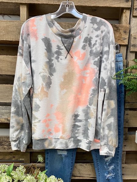 Multicolor Shift Ombre/tie-Dye Casual Tops, Long sleeve tops