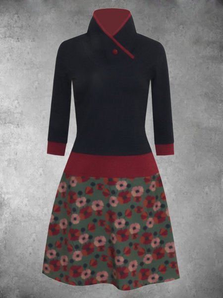 

Casuale Maniche Lunghe Taglia Grande Stampato Abito, Nero, Dresses