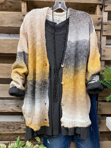 

Multicolor Shift Ombre/tie-Dye Long Sleeve Outerwear, Outerwear