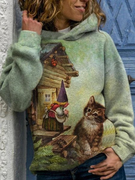 

Plus Size Long Sleeve Vintage Hoodie Sweatshirt, Green, Hoodies&Sweatshirts