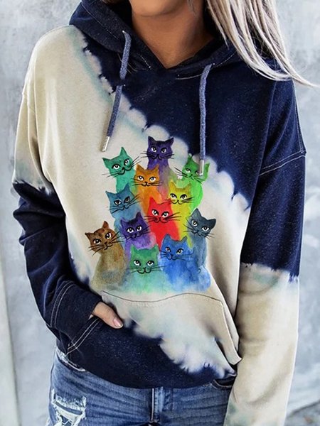 

Felpa Con Cappuccio Casuale Top Taglia Grande Animale Misto Cotone, Blu, Hoodies & Sweatshirts
