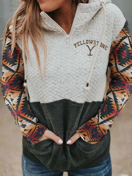 

Long-Sleeved Hooded Print Hoodie, Gray, Sweatshirts & Hoodies