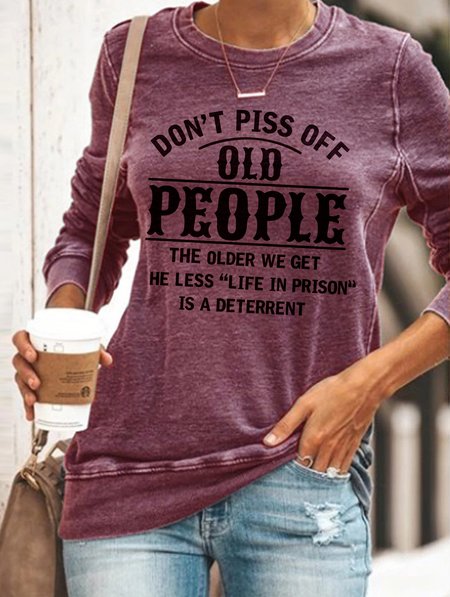Don't Piss Off Old People Women's Long Sleeve Sweatshirt, Purple, Hoodies&Sweatshirts