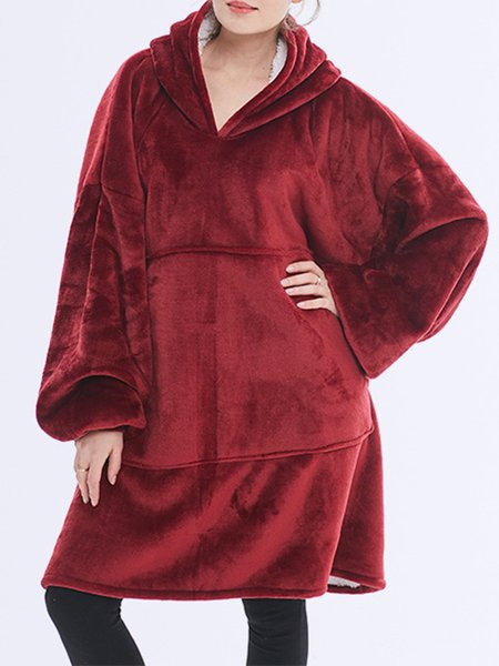 

Flannel Warm Cosy Comfy Oversized Wearable Giant Sweatshirt Throw for Women Girls Adults Men Boys Kids Big Pocket, Red, Outerwear