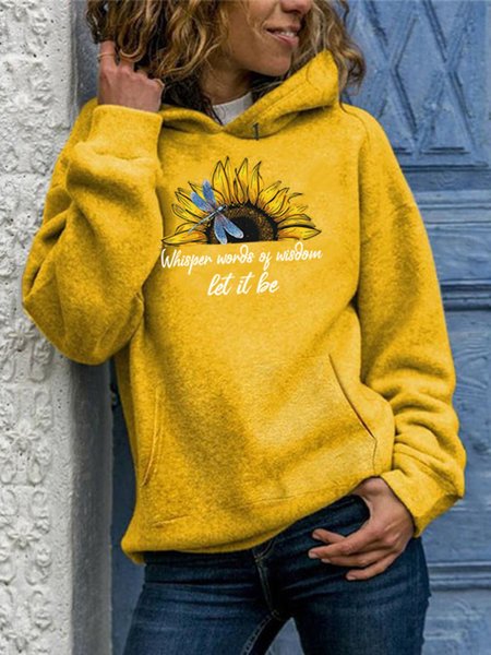 

Vintage Hoodie Long Sleeve Sunflower Printed Plus Size Statement Casual Sweatshirt, Yellow, Hoodies & Sweatshirts