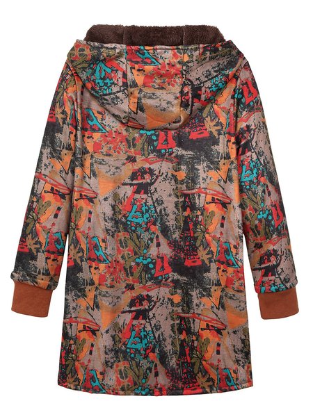 

Long Sleeve Printed Hoodie Coat, Yellow, Coats