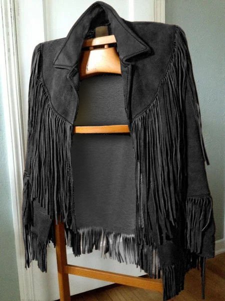 

Coffee Fringed Shift Long Sleeve Jacket, Black, Jackets