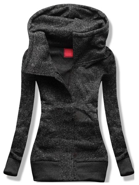 

Grigio Solido Felpa con Cappuccio Maniche Lunghe Giubbotto, Coats & Jackets