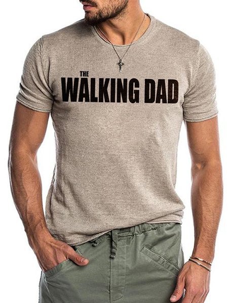 

Walking Dad Simple Letter Printed T-Shirt, Light coffee, Men's Clothing