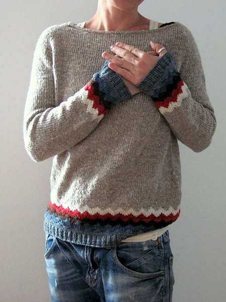 

Casual Long Sleeve Sweater, Gray, Sweaters