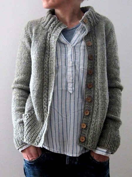 

Cotton-Blend Striped Long Sleeve Jacket, Gray, Cardigans