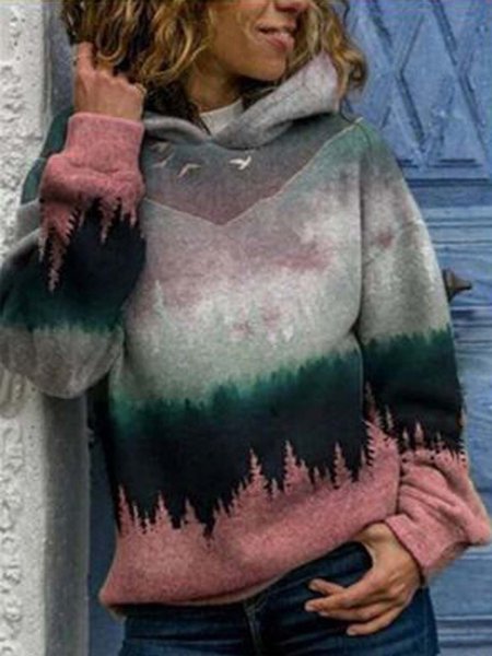 

Felpa con Cappuccio Superiore Piante Maniche Lunghe Stampato Misto Cotone, Rosa, Hoodies & Sweatshirts