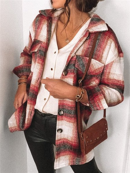 

Shirt Collar Vintage Checkered/plaid Shirts & Tops, Red, Shirts & Blouses