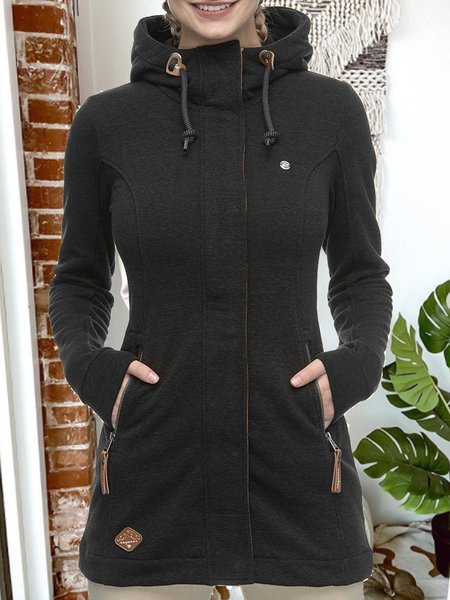 

Black Shift Cotton Hoodie Long Sleeve Outerwear, Outerwear