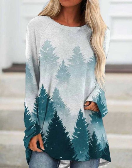 

Foresta Stampare A-line Maniche Lunghe Camicia Top, Verde, Hoodies & Sweatshirts