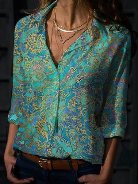 

Floral-Print Blouse, Green, Shirts & Blouses