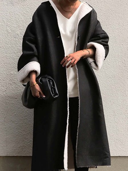 

Lapel Long Sleeve Holiday Cotton Jacket, White-black, Coats