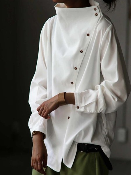 

Vacanza Tinta Unita Top Dolcevita Cotone, Bianco, Blouses & Shirts