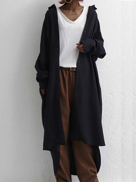 

Long Sleeve Plain Fleece Coat, Black, Coats