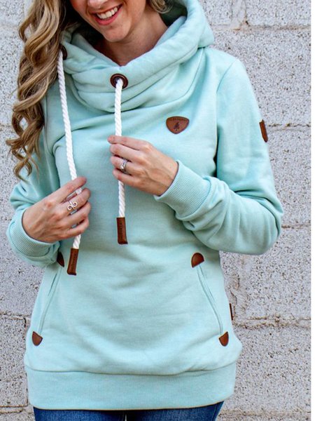Casuale Felpa con Cappuccio Solido Felpa Azzurro Misto Cotone, Hoodies & Sweatshirts
