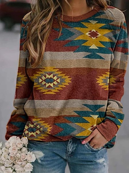 

Multicolor Crew Neck Casual Patchwork Printed Sweatshirt, Tops