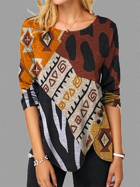 

White Crew Neck Holiday Long Sleeve Cotton-Blend Shirts & Tops, Tops