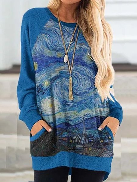 

Blu Girocollo Casuale Stampato Patchwork Felpa, Hoodies & Sweatshirts