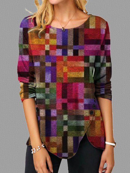 

Women Photo Color Geometric Vintage Long Sleeve Shirts & Tops, Hoodies&Sweatshirts