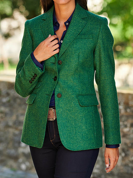 

Green Lapel Long Sleeve Plain Jacket, Blazers