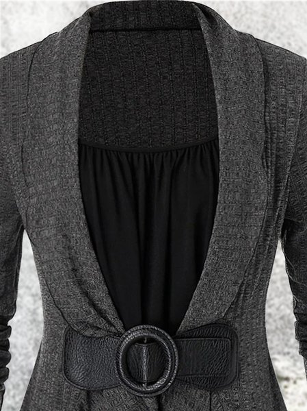 

Flounce Solid Cotton-Blend Long Sleeve Weaving Dress, Gray, Tops