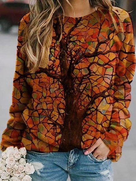 

Casual Art Painting Crew Neck Sweatshirts, Orange, Sweatshirts & Hoodies