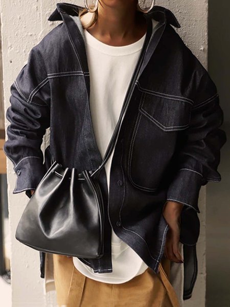 

Holiday Shirt Collar Long Sleeve Cotton Jacket, As picture, Coats