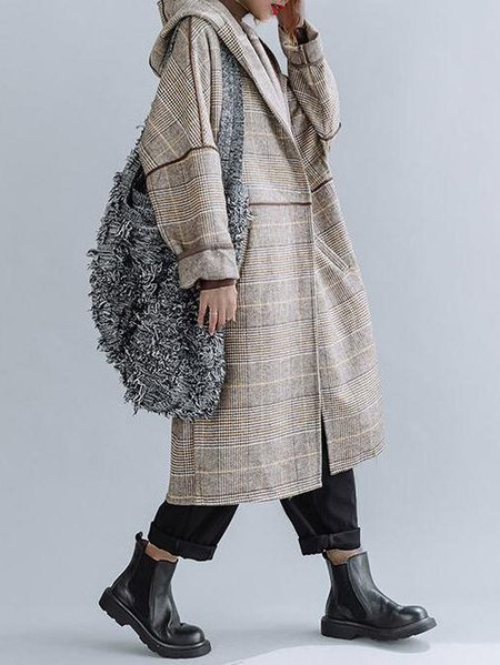 

Hoodie Cotton-Blend Holiday Jacket, Khaki, Trench Coats