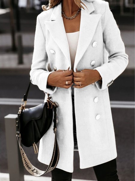 

Risvolto Abbottonato Casuale Maniche Lunghe Inverno Autunno Giubbotto, Bianco, overcoat