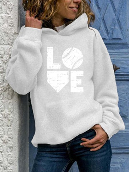 

Lettera Maniche Lunghe Stampato Poliestere Felpa con Cappuccio Superiore, Bianco, Hoodies & Sweatshirts