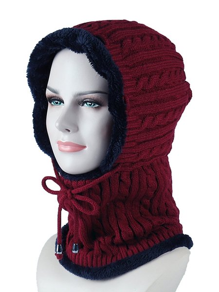 

Autumn and winter one-piece woolen cap Fashionable warmth and fleece cap, Wine red, Women Hats