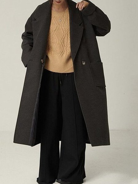 

Long Sleeve Lapel Jacket, Black, Trench Coats