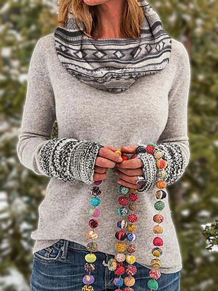 

Maniche Lunghe Misto Cotone Casuale Panelled Felpa & Felpe, Grigio, Sweater