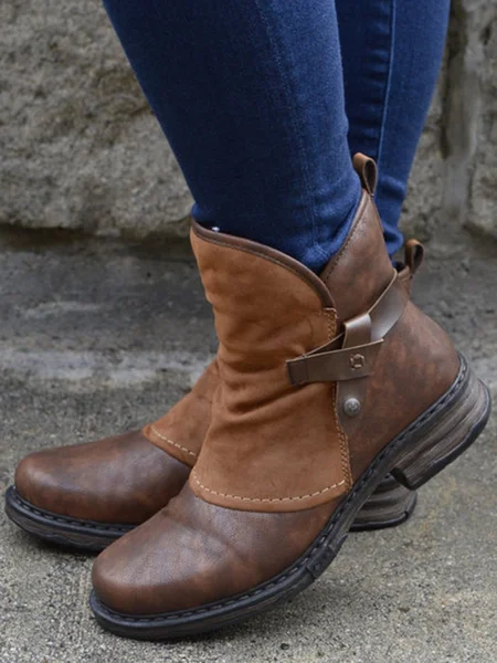 

Brown Pu Low Heel Boots, Boots