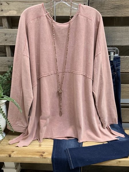 

Pink Crew Neck Cotton-Blend Long Sleeve Shirts & Tops, Tops
