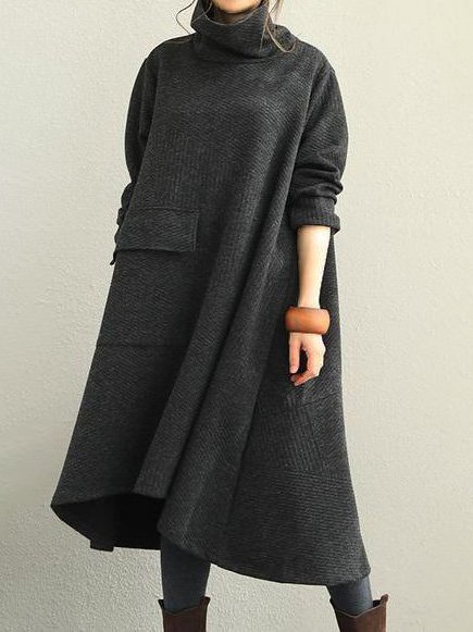 

Twill Solid Turtleneck Long Sleeve Top, Black, Shirts & Blouses